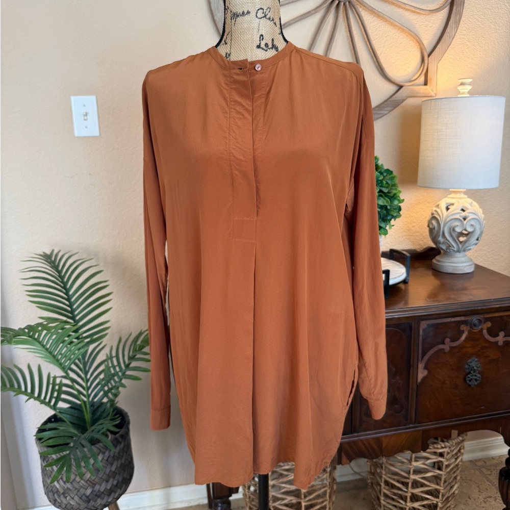 Vince 100% Silk Terracotta Orange Long Sleeve Tunic